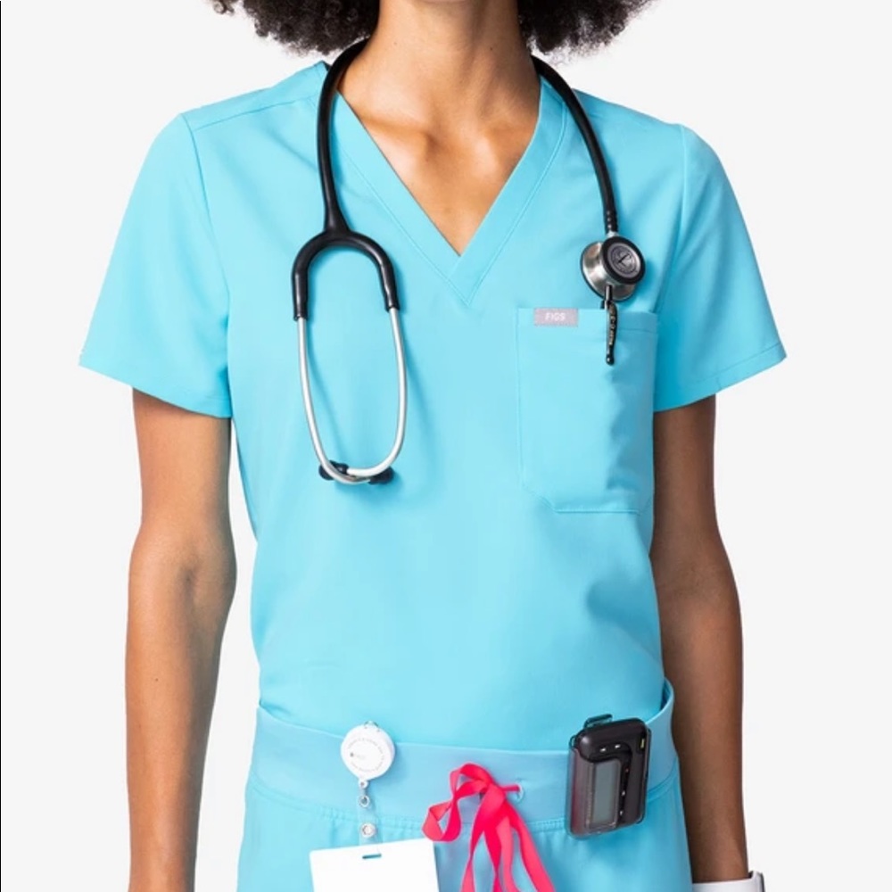 NWT Figs Catarina Neon Blue One Pocket Scrub Top